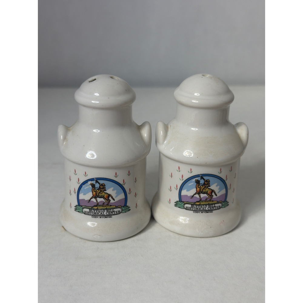 Buffalo Bill Historical Center Cody Wyoming Milk Can Salt and Pepper Shakers Set